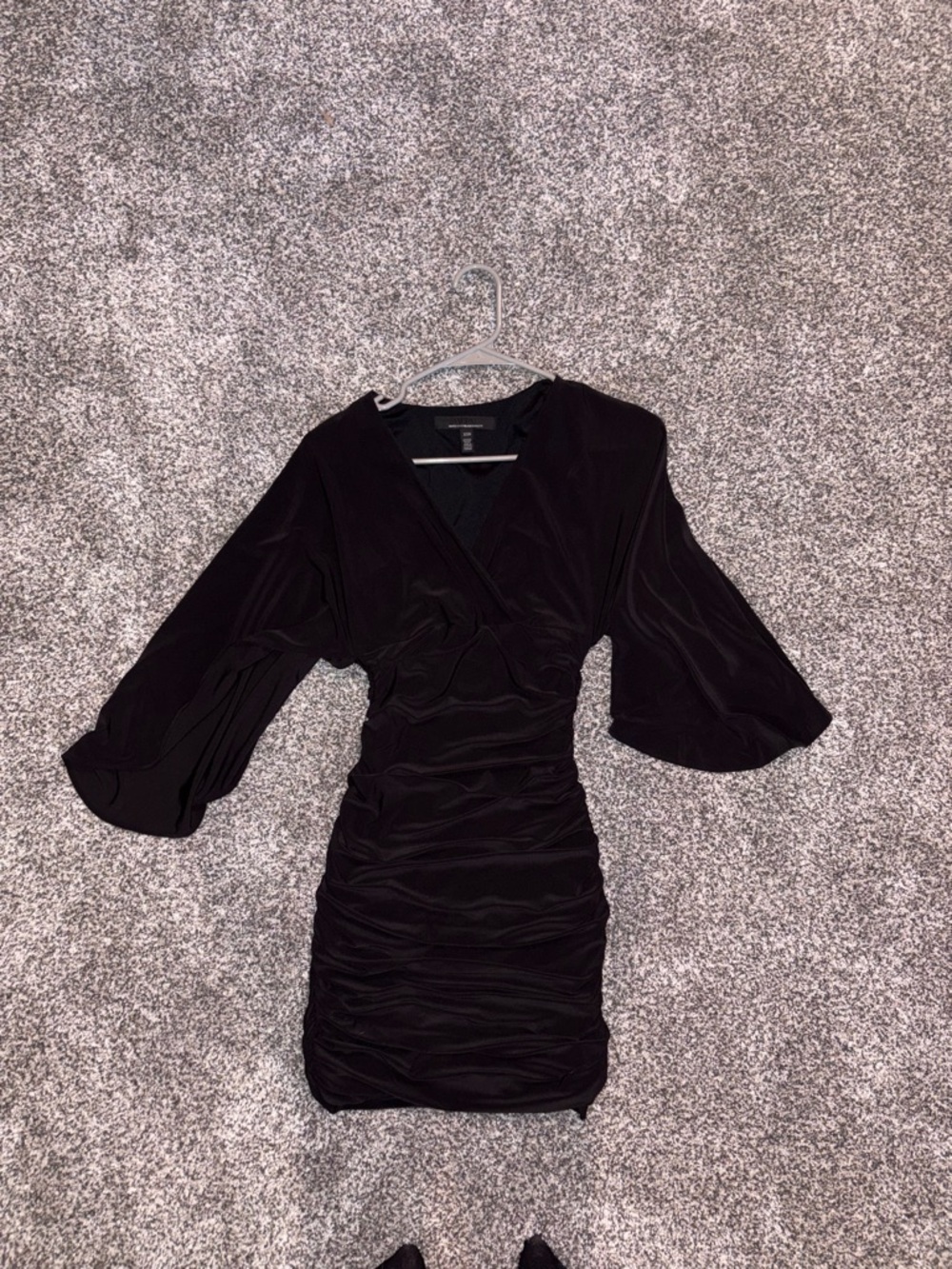White House Black Market Black V-Neck Mini Dress with Batwing Sleeves - Picture 2 of 3